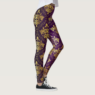 Lila und goldene Damaskus Leggings
