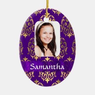 Lila und goldene Damast Keramikornament