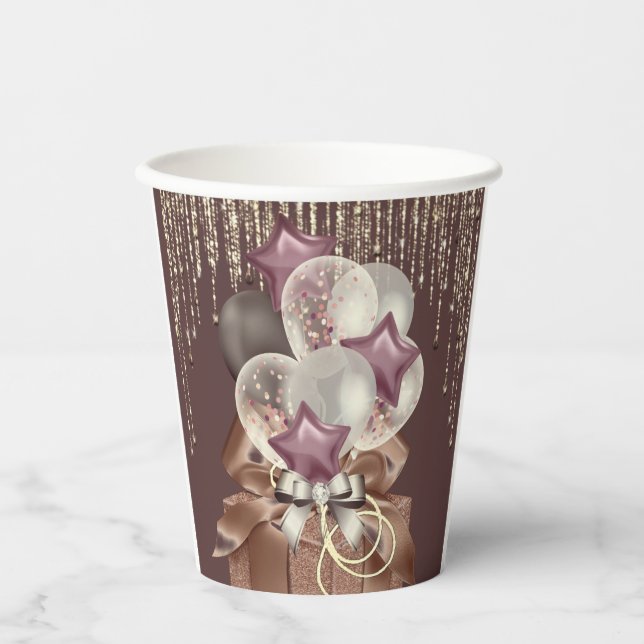 Lila und goldene Feier Pappbecher (Vorderseite)