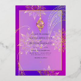 Lila und goldene Foil Arabian Hochzeit Folieneinladung