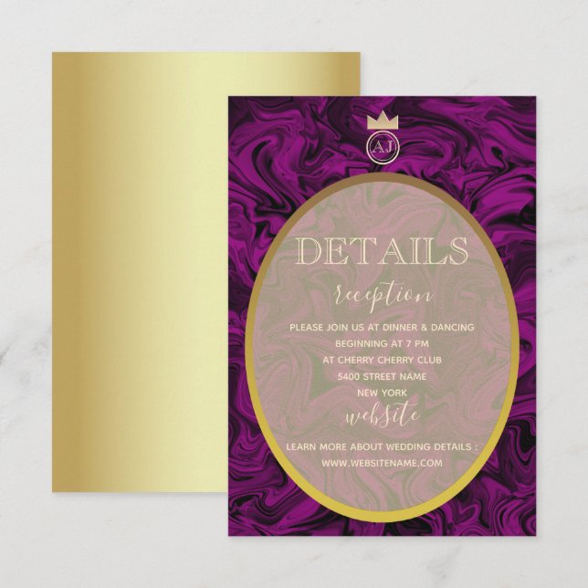 Lila und goldene Foil Elegante Hochzeitskarte Einladung (Vorne/Hinten)