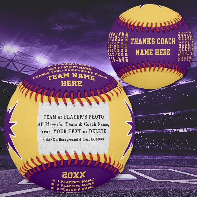 Lila und goldene Geschenke für Baseball-Trainer Baseball (Personalized Baseball. Photo Baseball. Gift ideas for baseball coaches. Senior night baseball gifts.)