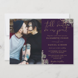 Lila und goldene Gothic-Rose Foto Hochzeit Einladung
