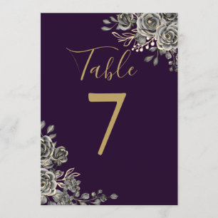 Lila und goldene gotische Hochzeitstisch-Nummer Einladung