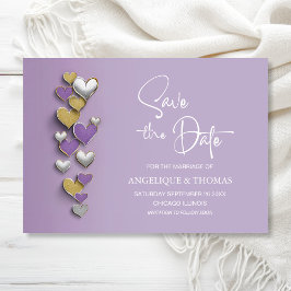 Lila und goldene Herzen Hochzeit Save-the-Date-Kar Save The Date