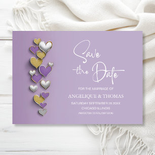 Lila und goldene Herzen Hochzeit Save-the-Date-Kar Save The Date