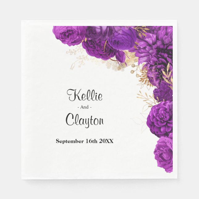 Lila und goldene Hochzeit von Napkins Serviette (Vorderseite)