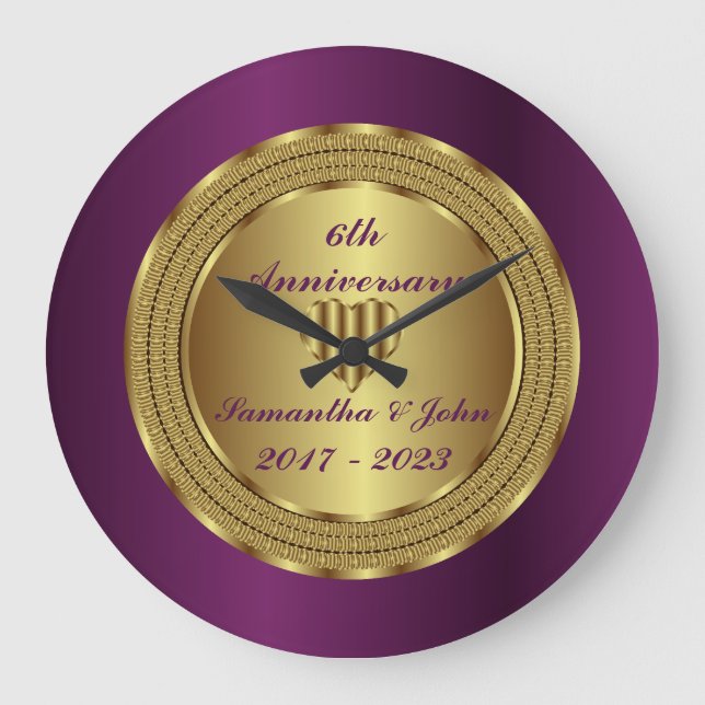 Lila und goldene Hochzeit zum 6. Mal Große Wanduhr (Vorderseite)