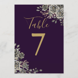 Lila und goldene Hochzeitsfeier Tischnummer