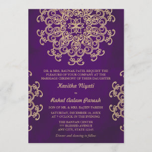 LILA UND GOLDENE INDISCHE HOCHZEITSEINLADUNG EINLADUNG