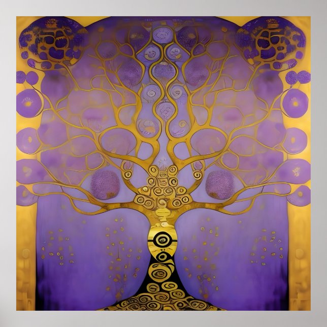 Lila und goldene Kunst im Klimt-Stil Poster (Vorne)