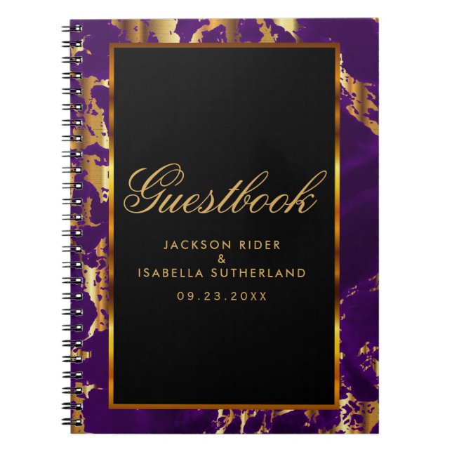 Lila und goldene Marmor und Schwarz - Gästebuch Notizblock (Vorderseite)