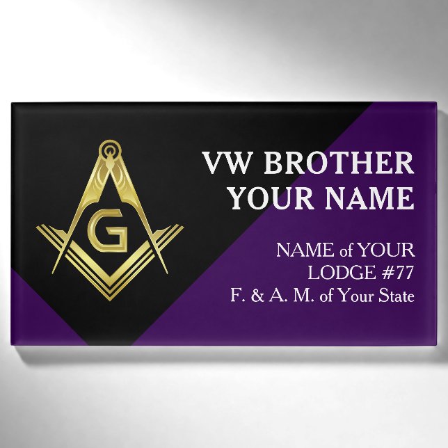 Lila und goldene Masonic-Namensmarken | Grand Lodg Namenschild (Vorderseite)