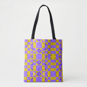 Lila und goldene moderne geometrische Schachbrette Tasche