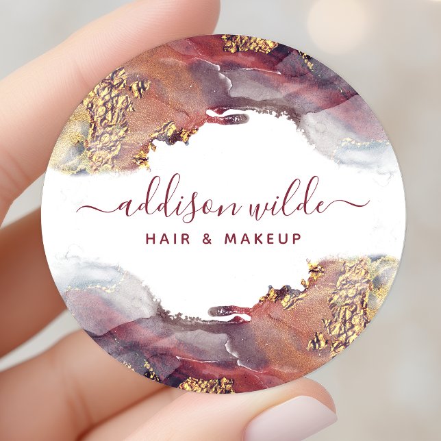 Lila und goldene, moderne Kunst Flüssige Aquarellf Runder Aufkleber (Von Creator hochgeladen)