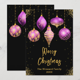 Lila und Goldene Ornamente Frohe Weihnachten