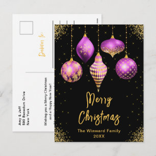 Lila und Goldene Ornamente Frohe Weihnachten