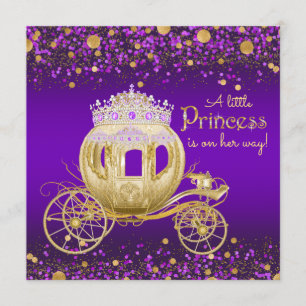 Lila und Goldene Prinzessinnen-Kutsche Baby Shower Einladung