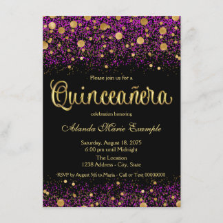 Lila und goldene Quinceanera Einladung