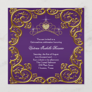 Lila und goldene Quinceanera Einladung