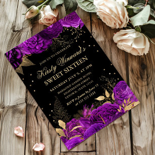 Lila und goldene Rosen begrenzen das florale Sweet Einladung