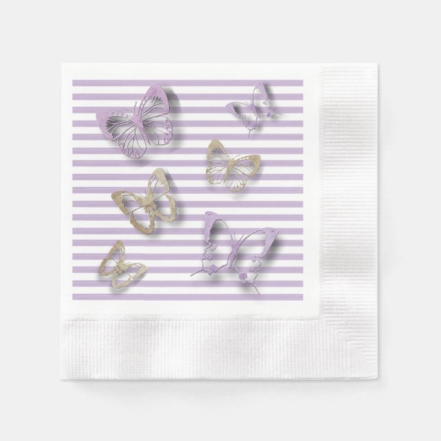 Lila und goldene Schmetterlinge Cocktail Napkins Serviette (Vorderseite)