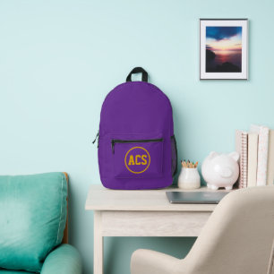 Lila und goldene Schulfarben und Buchstaben Bedruckter Rucksack