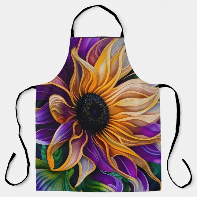 Lila und goldene Sonnenblumen Schürze (Vorderseite)
