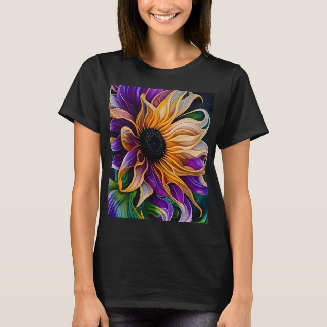 Lila und goldene Sonnenblumen T-Shirt (Vorderseite)