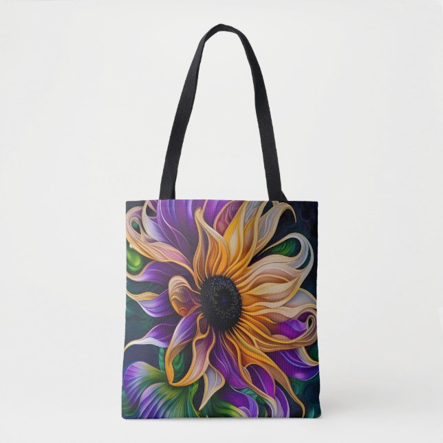 Lila und goldene Sonnenblumen Tasche (Vorderseite)
