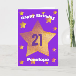 Lila und goldene Stars 21. Geburtstag Karte