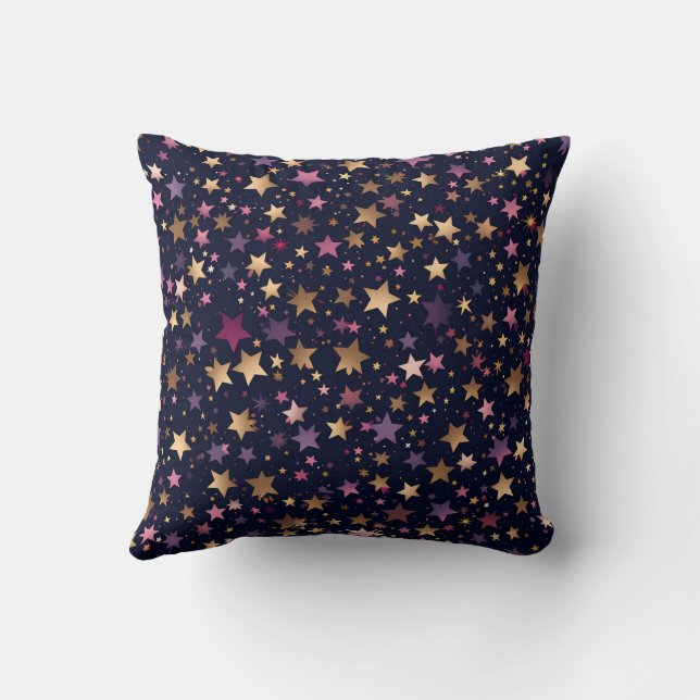 Lila und goldene Stars auf dem Mittelnächtenkissen Kissen (Rückseite)
