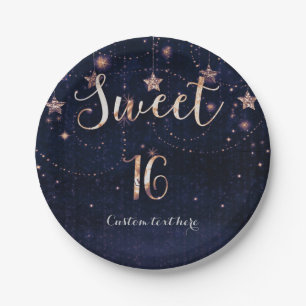 Lila und goldene sternenförmige Sweet 16 Whimsical Pappteller