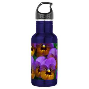Lila und goldene Stiefmütterchen Edelstahlflasche