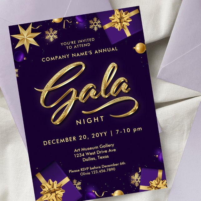 Lila und goldene Weihnachtsgala Party Business Einladung (Von Creator hochgeladen)