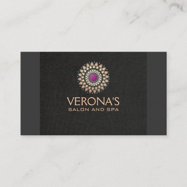 Lila und goldener Lotus Mandala Salon Wellness-Cen Visitenkarte (Vorderseite)