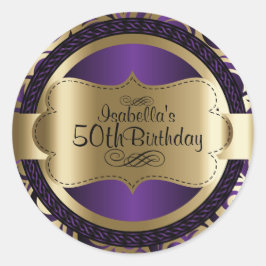 Lila und goldener Swirl Abstrakter Geburtstag Runder Aufkleber