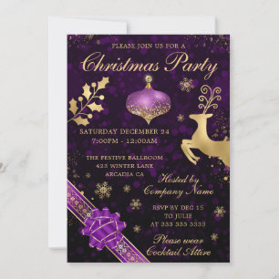 Lila und goldenes Bauble & Ribbon Weihnachts-Party Einladung