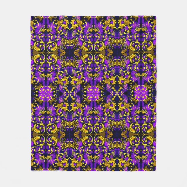 Lila und goldenes Jugendstil-Muster Fleecedecke (Vorderseite)