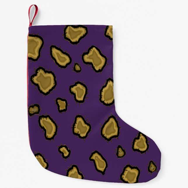 Lila und goldenes Leopard-Pelzmuster Kleiner Weihnachtsstrumpf (Vorderseite)