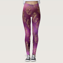 Lila und goldenes Meerjungmuster Leggings