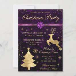 Lila und goldenes Rentier-Party und Baumweihnachts Einladung