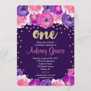 Lila und Golderste Geburtstagseinladung Einladung