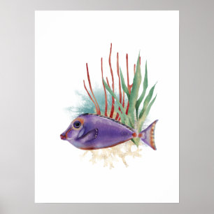 Lila und Goldfische Einfache Aquarell Poster