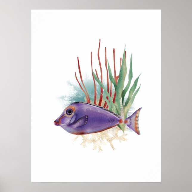 Lila und Goldfische Einfache Aquarell Poster (Vorne)