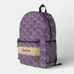 Lila- und Goldfolie Diamant Personalisiert Bedruckter Rucksack