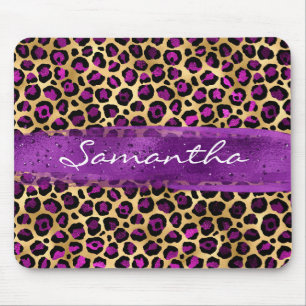 Lila und Goldfolie Leopard Pinselstrich Mousepad
