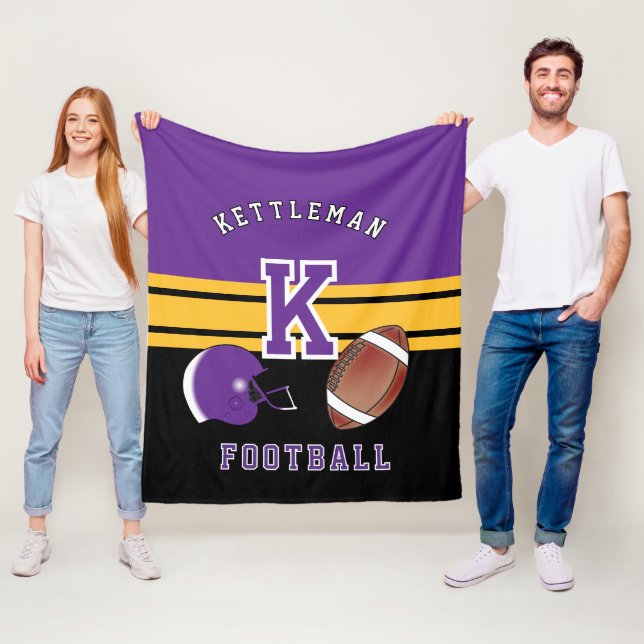 🏈 Lila und goldgelber Sportbrief  Fleecedecke (Beispiel)
