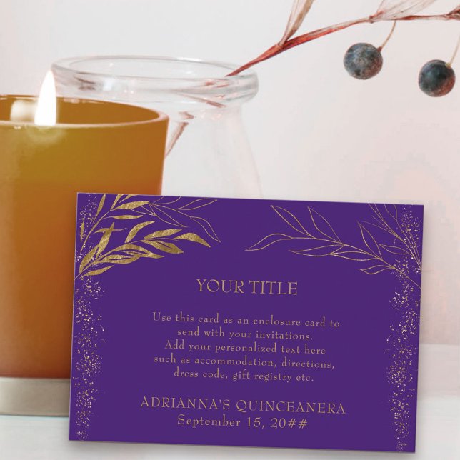Lila und Goldleaf-Empfang Begleitkarte (Reception Card for quinceanera or other event in purple, from my Gold Leaf Collection
)