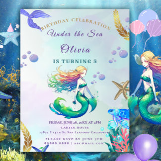 Lila und Goldmedaille Geburtstag unter dem Meer Einladung